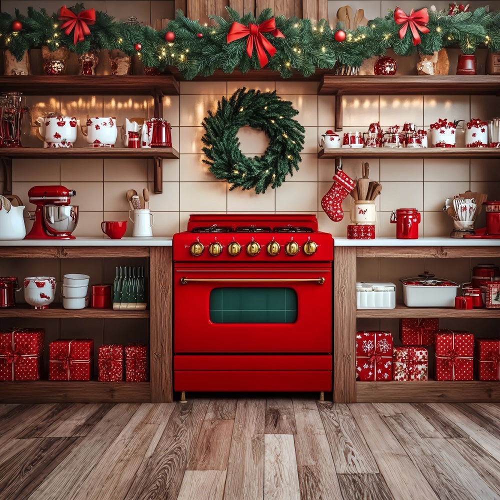 Christmas Backdrop Ideas Vintage Kitchen Stove Wreath Backdrop UK BRP11-191