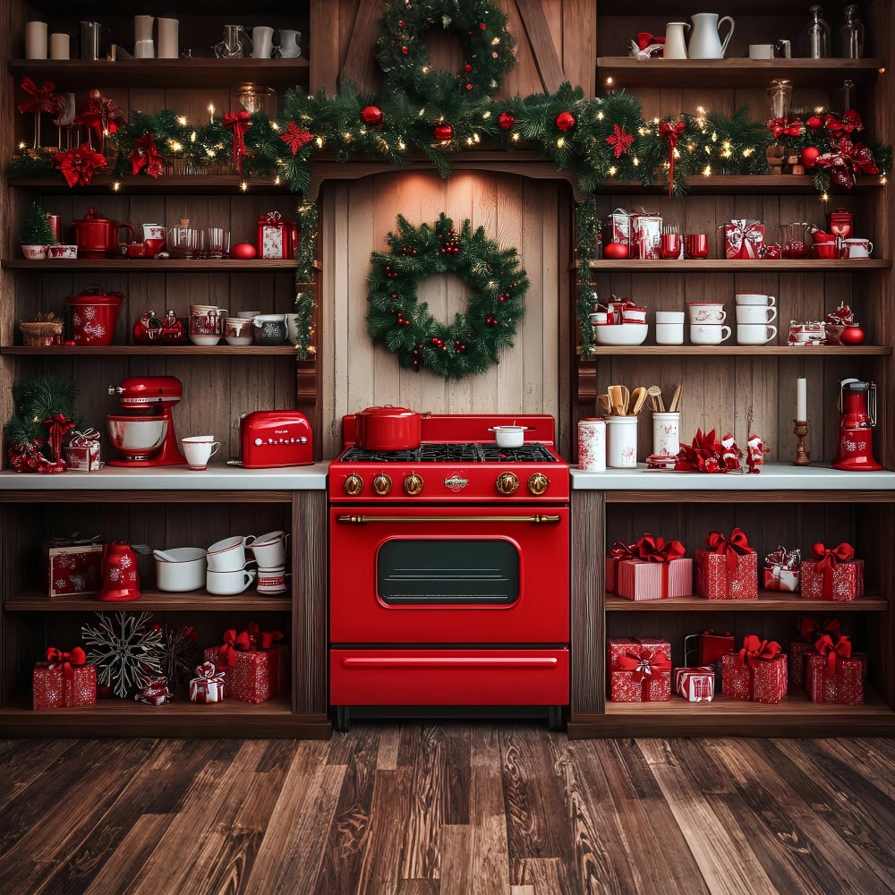 Photography Christmas Backdrop Red Oven Kitchen Decor Backdrop UK BRP11-192