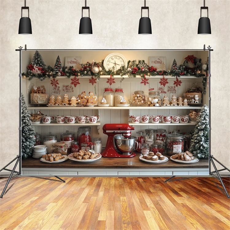 Christmas Backdrops Baking Display Gingerbread Men Jars Backdrop UK BRP11-194