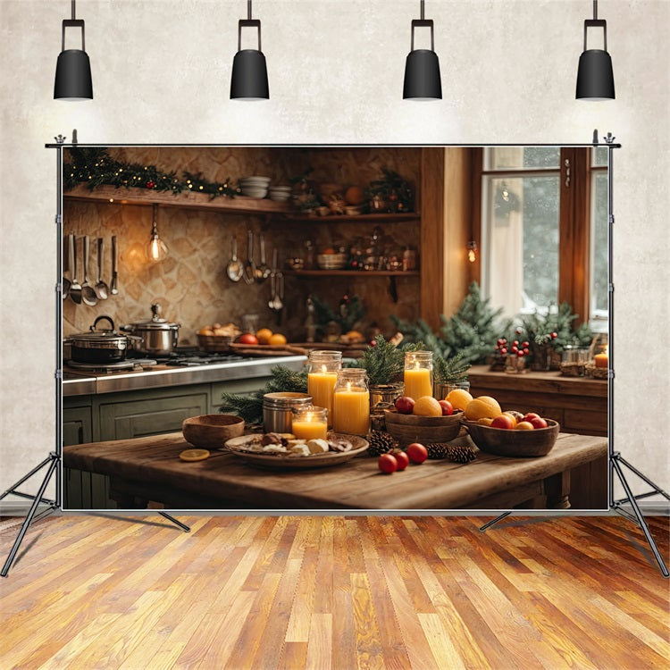 Backdrops For Christmas Kitchen Candles Pine Greenery Backdrop UK BRP11-198