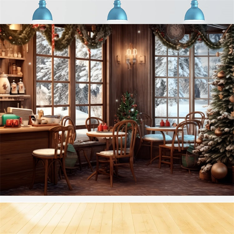 Fabric Christmas Backdrops Café Snowy Winter View Backdrop UK BRP11-199