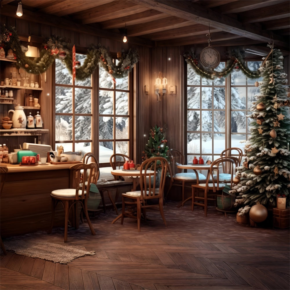 Fabric Christmas Backdrops Café Snowy Winter View Backdrop UK BRP11-199