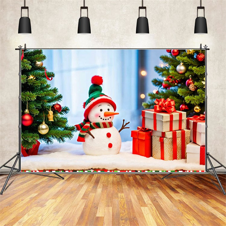 Backdrops For Christmas Snowman Tree Gifts Backdrop UK BRP11-206