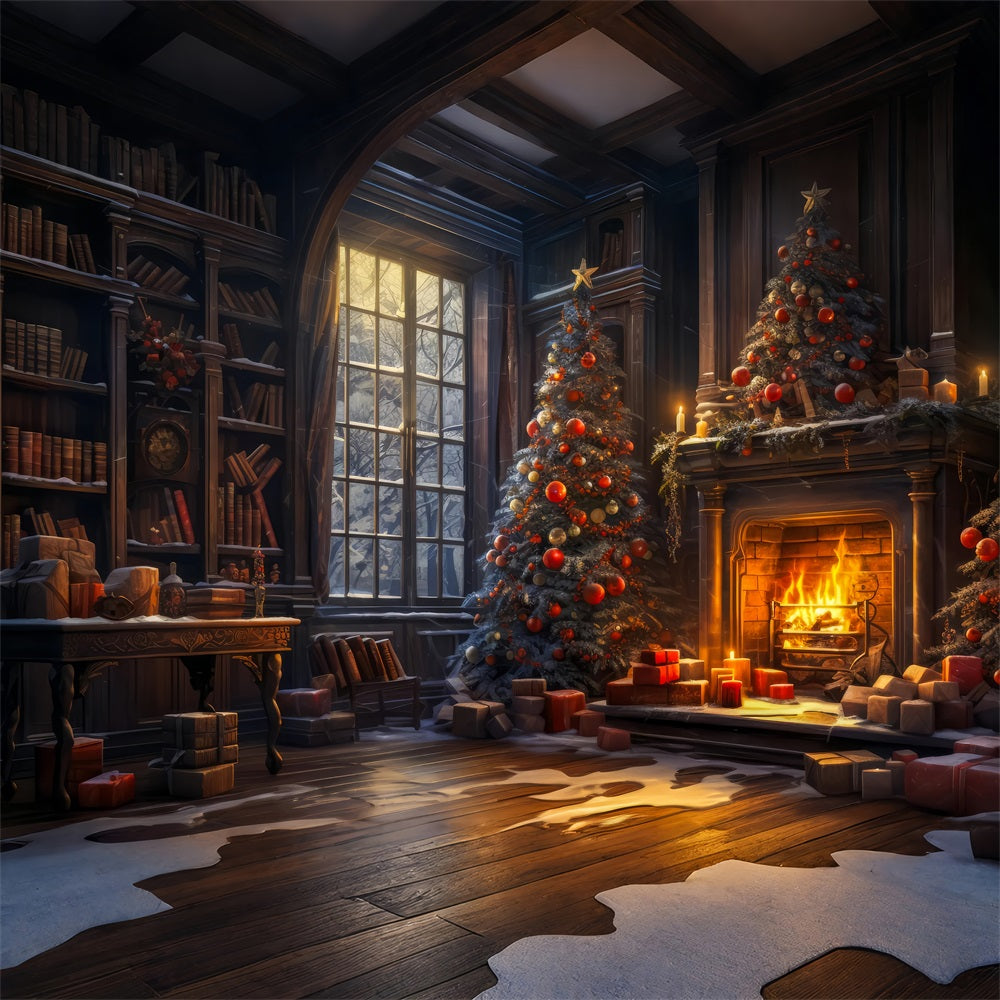 Christmas Fireplace Backdrop Regal Library Tree Backdrop UK BRP11-209