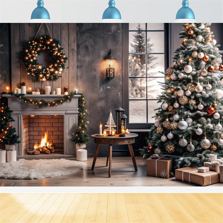 Christmas Backdrop Fireplace Festive Wreath Tree Backdrop UK BRP11-215