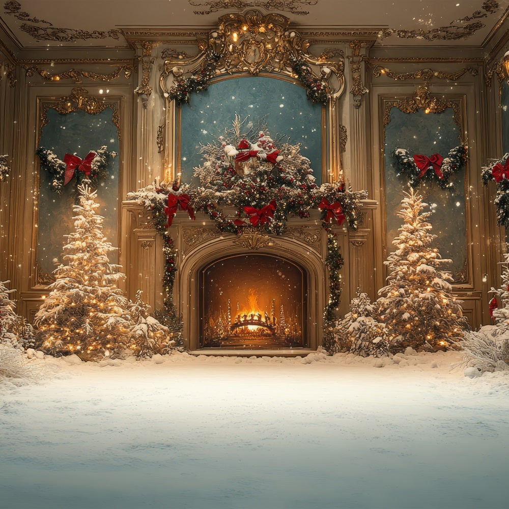 Christmas Fireplace Backdrop Trees Snowy Ballroom Backdrop UK BRP11-217