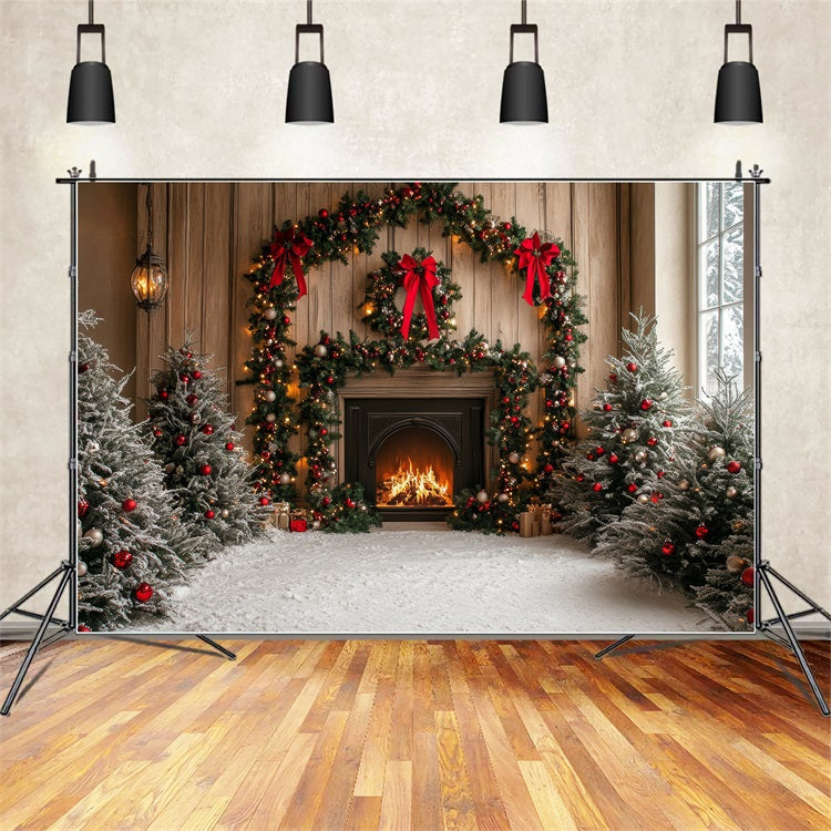 Fireplace Backdrop Christmas Arch Snowy Trees Backdrop UK BRP11-218