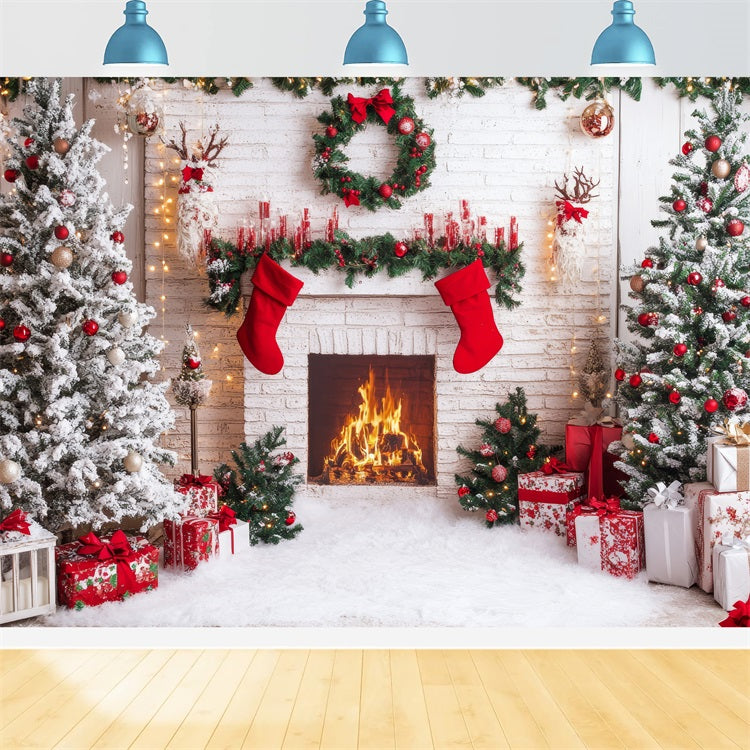 Fireplace Backdrops Christmas Red Stockings Backdrop UK BRP11-219