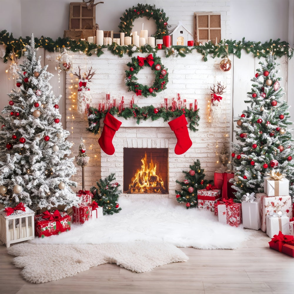 Fireplace Backdrops Christmas Red Stockings Backdrop UK BRP11-219