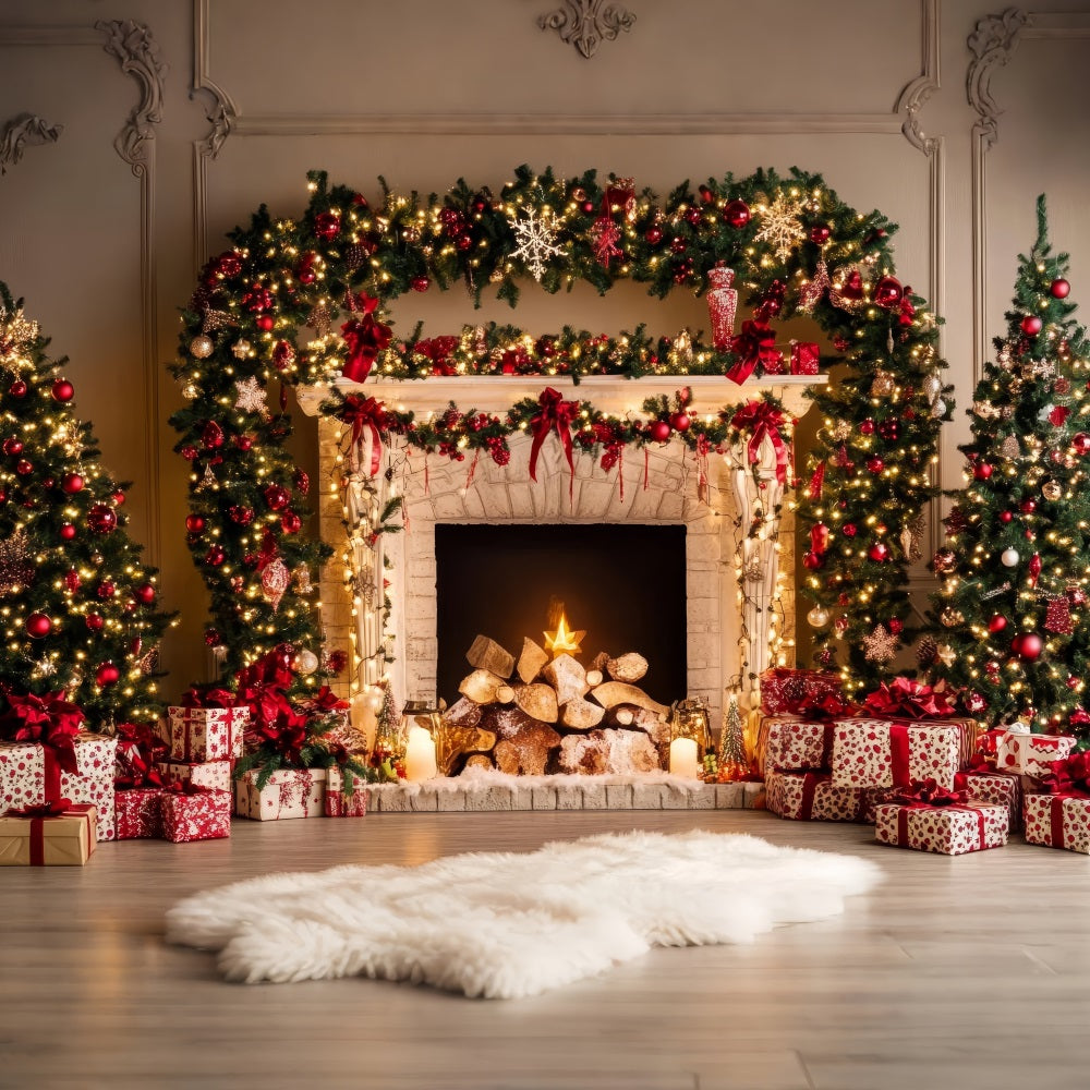 Fireplace Christmas Photography Backdrop Garland Ornaments Backdrop UK BRP11-220