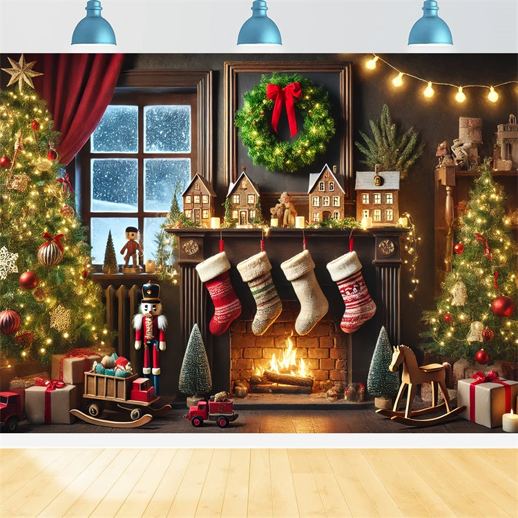 Christmas Fireplace Backdrops Nutcracker Stocking Festive Backdrop UK BRP11-223