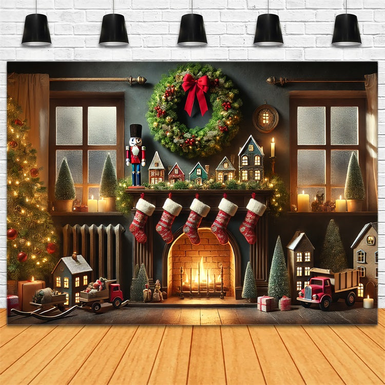 Christmas Photoshoot Backdrop Toys Stockings Fireplace Backdrop UK BRP11-224