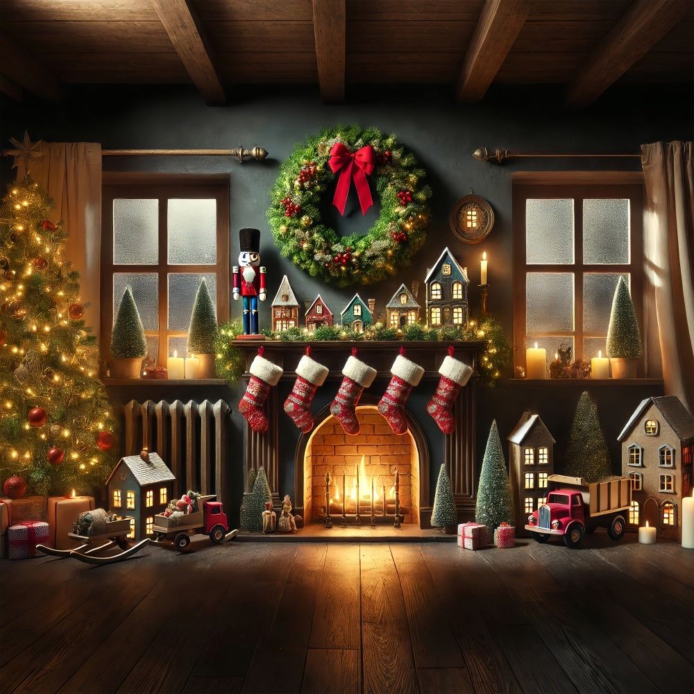 Christmas Photoshoot Backdrop Toys Stockings Fireplace Backdrop UK BRP11-224