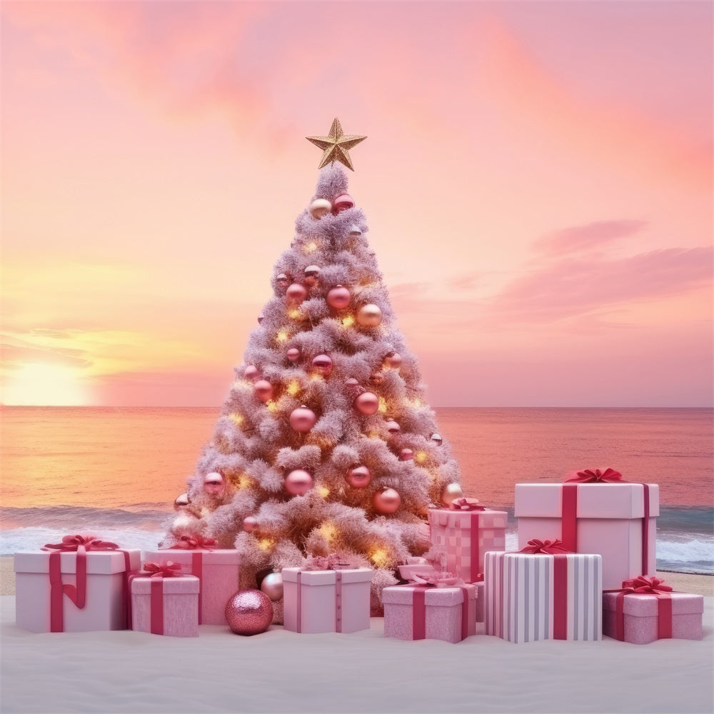 Christmas Scene Backdrop Pastel Tree Beach Gifts Backdrop UK BRP11-227