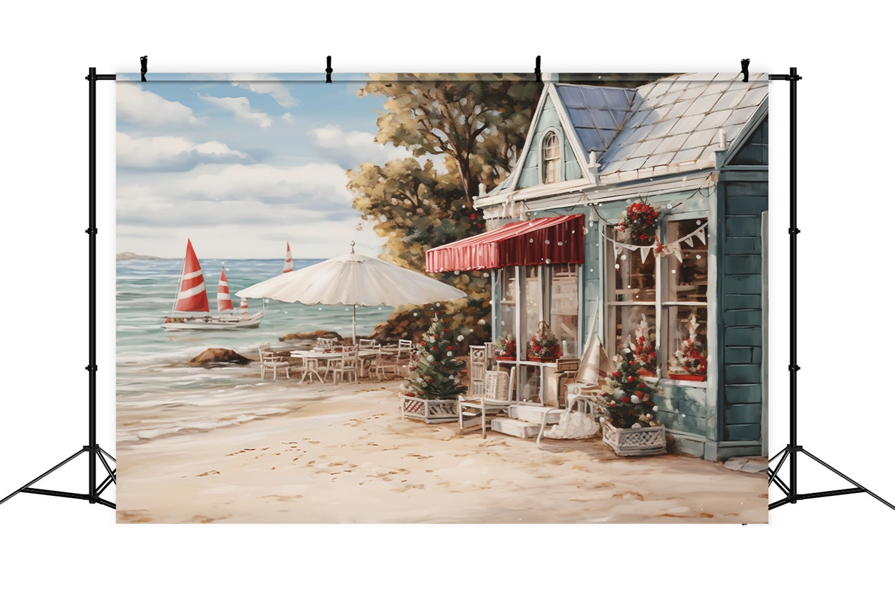 Christmas Beach Backdrop Cafe Decor Backdrop UK BRP11-232