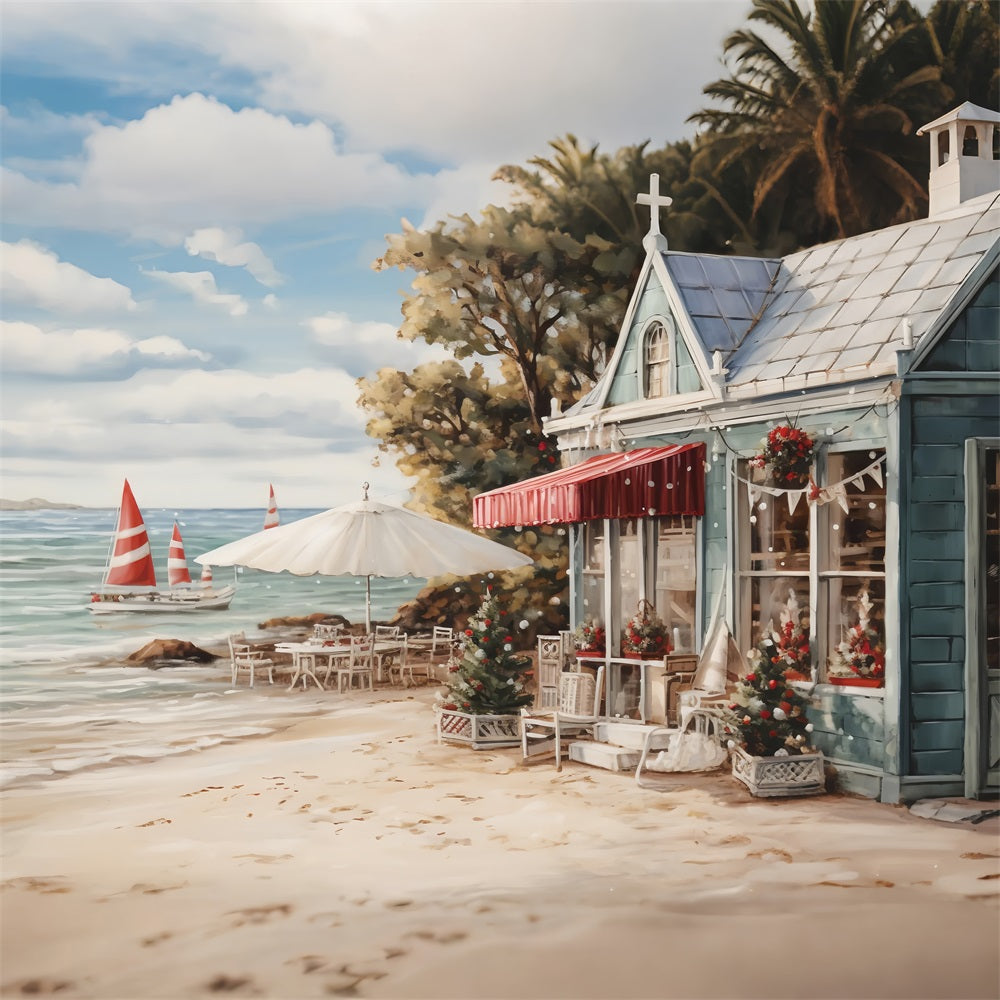 Christmas Beach Backdrop Cafe Decor Backdrop UK BRP11-232