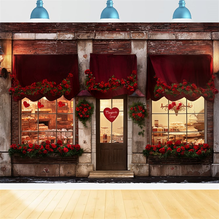 Valentines Day Photoshoot Backdrop Heart Roses Bakery Backdrop UK BRP11-387