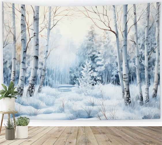 Winter Backdrops Photos Snowy Pathway Birch Trees Backdrop UK BRP11-39