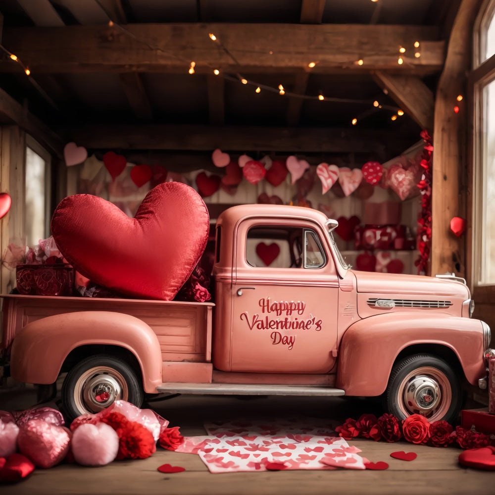 Backdrop Valentines Romantic Pink Truck Backdrop UK BRP11-408