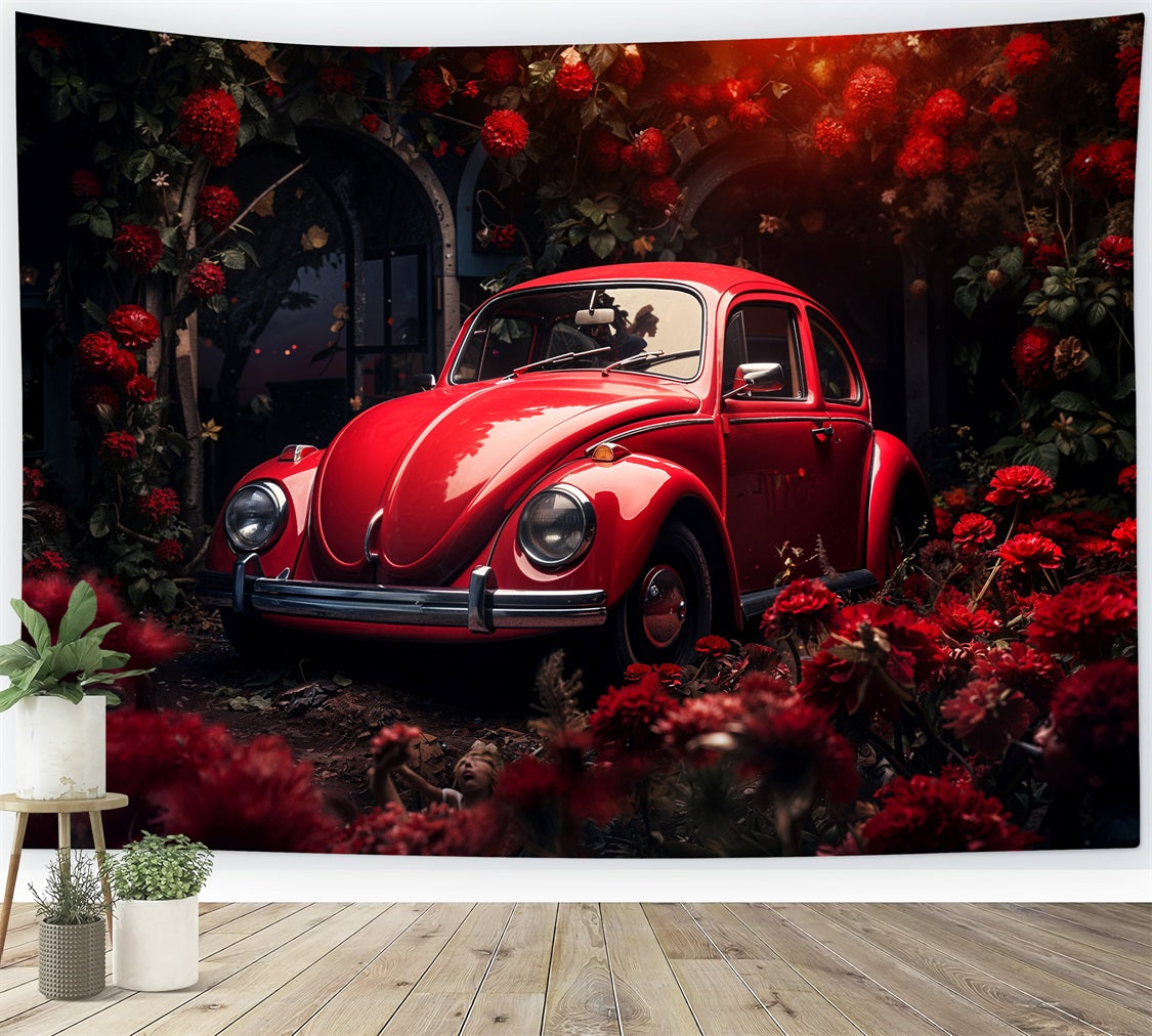 Valentine's Day Photo Backdrop Crimson Car Flowers Backdrop UK BRP11-413