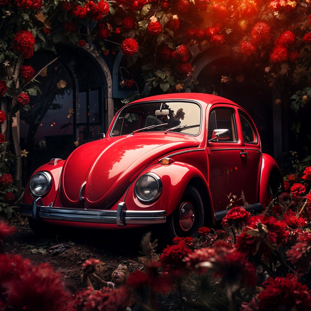 Valentine's Day Photo Backdrop Crimson Car Flowers Backdrop UK BRP11-413