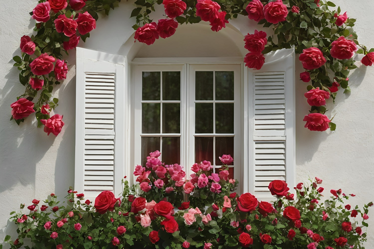 Valentine's Day Photo Backdrops Rose-Decorated White Window Backdrop UK BRP11-415