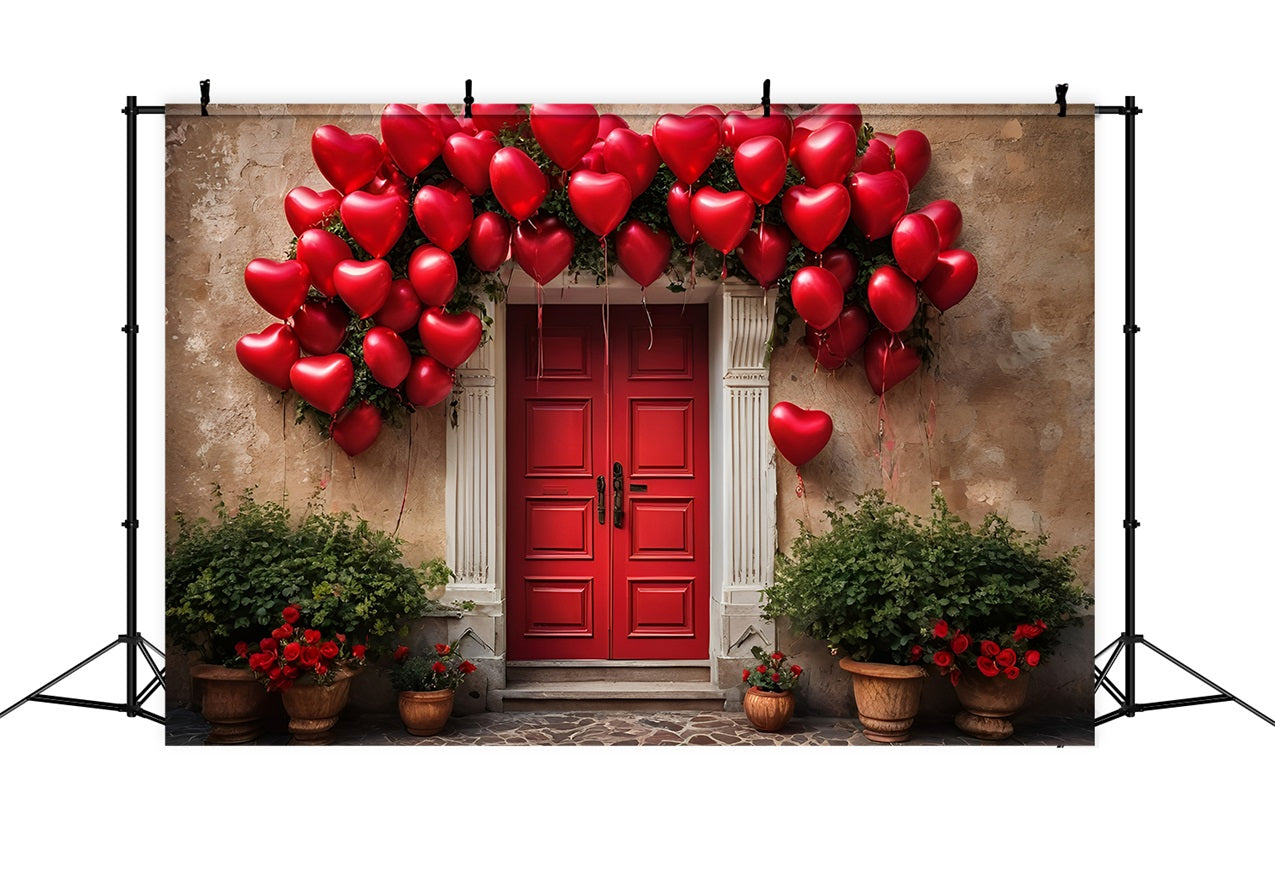 Valentines Day Backdrop Red Door Heart Balloons Backdrop UK BRP11-445