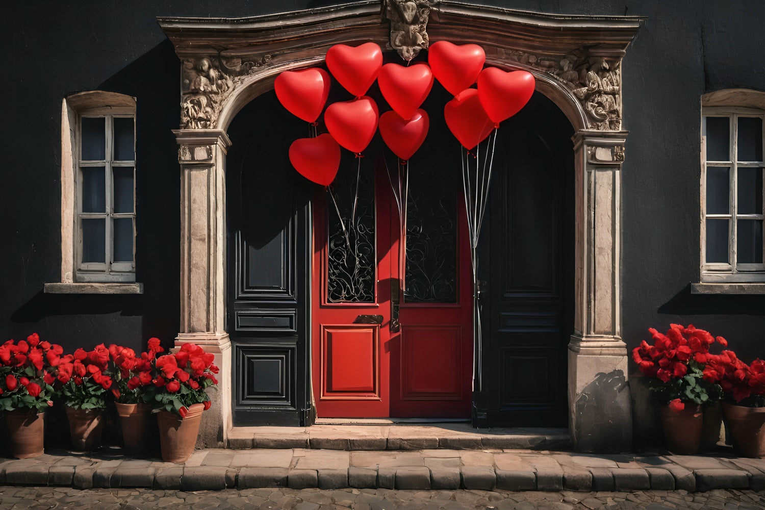 Valentines Day Backdrops Red Heart Balloons Door Backdrop UK BRP11-446