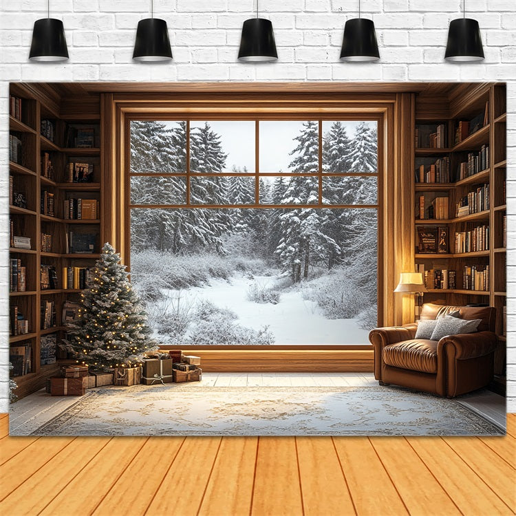 Photo Backdrop Winter Library Window Snowy Forest Backdrop UK BRP11-502