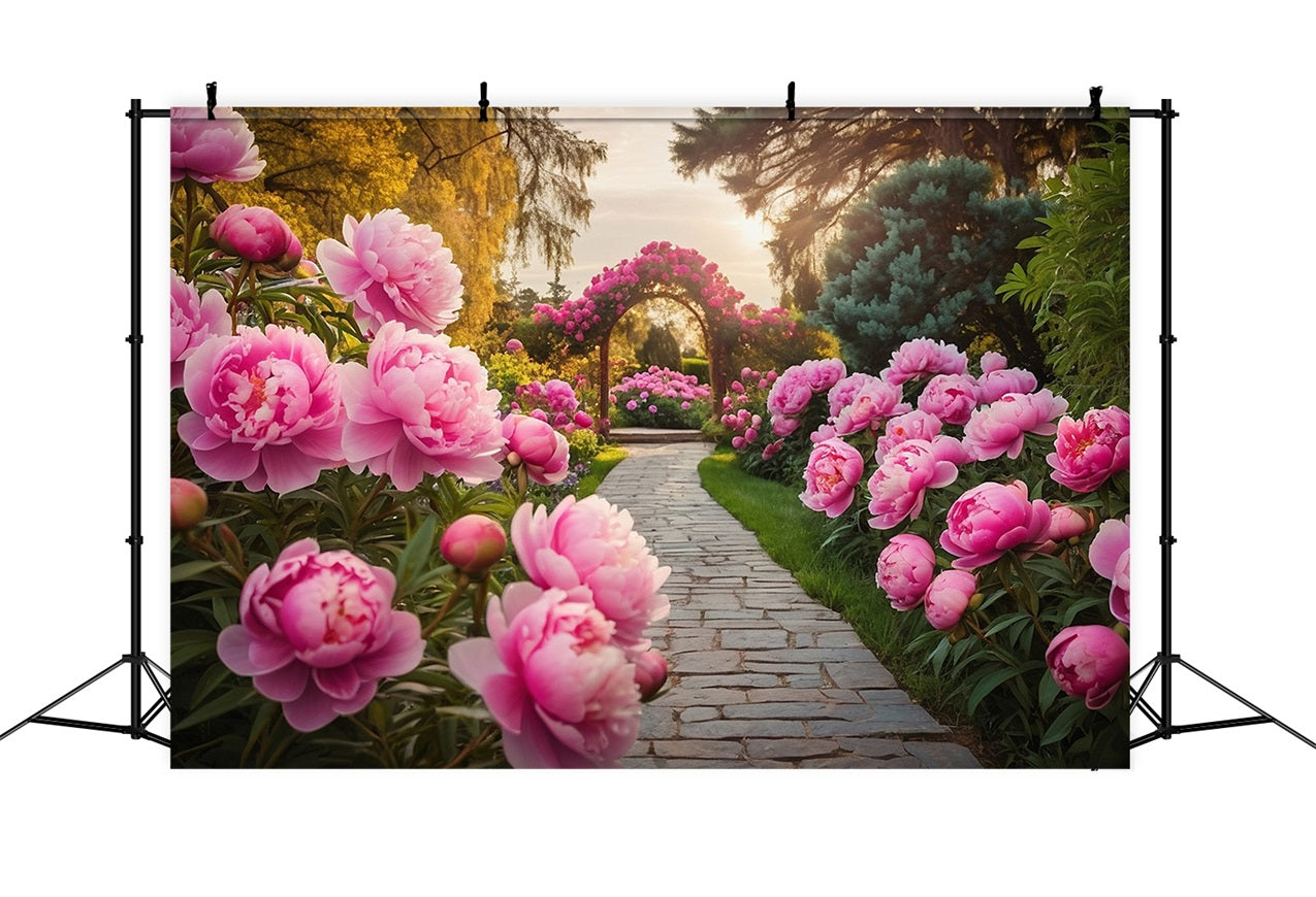 Spring Photo Backdrop Pink Peony Arch Path Backdrop UK BRP11-517
