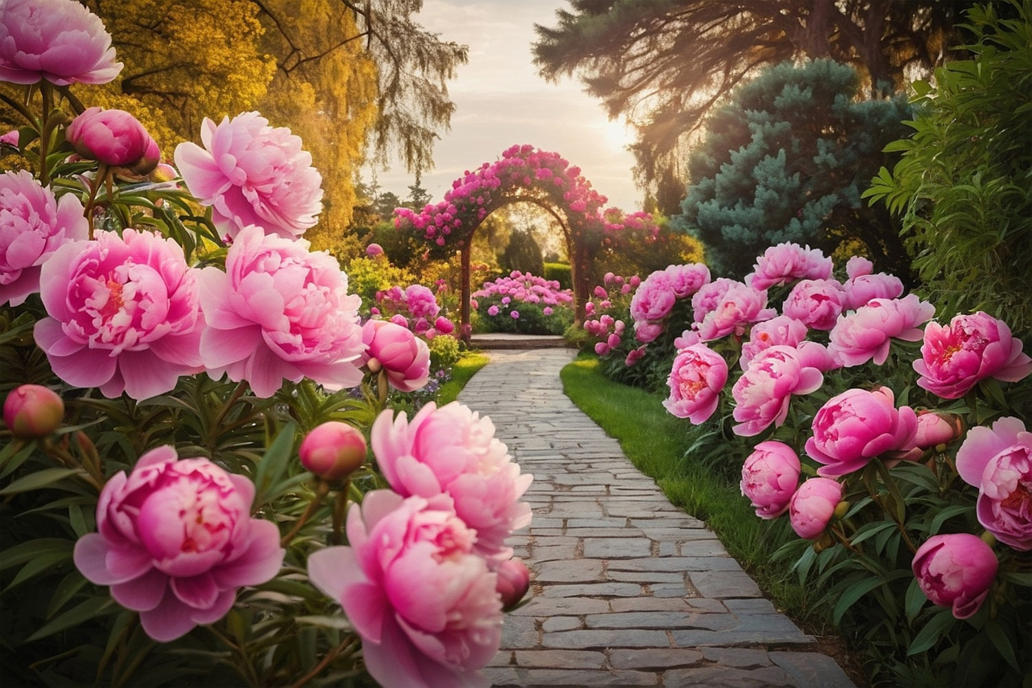 Spring Photo Backdrop Pink Peony Arch Path Backdrop UK BRP11-517