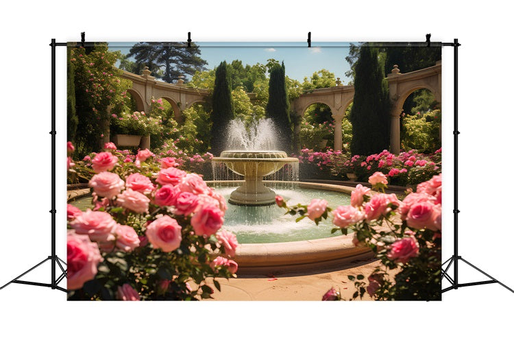 Spring Picture Backdrop Blooming Roses Fountain Backdrop UK BRP11-528