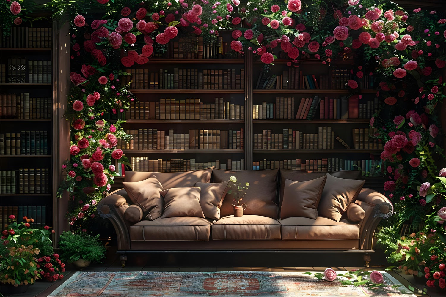 Photography Spring Backdrop Sofa Flower Bookcase Backdrop UK BRP11-533