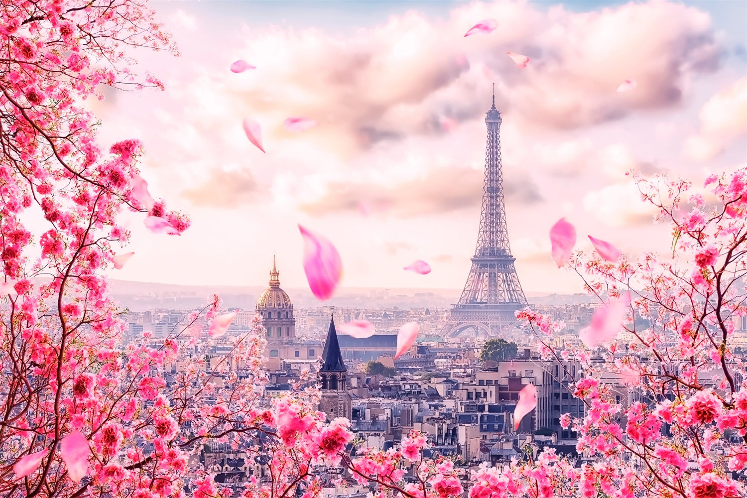 Spring Themed Backdrop Eiffel Tower Cherry Blossoms Backdrop UK BRP11-536