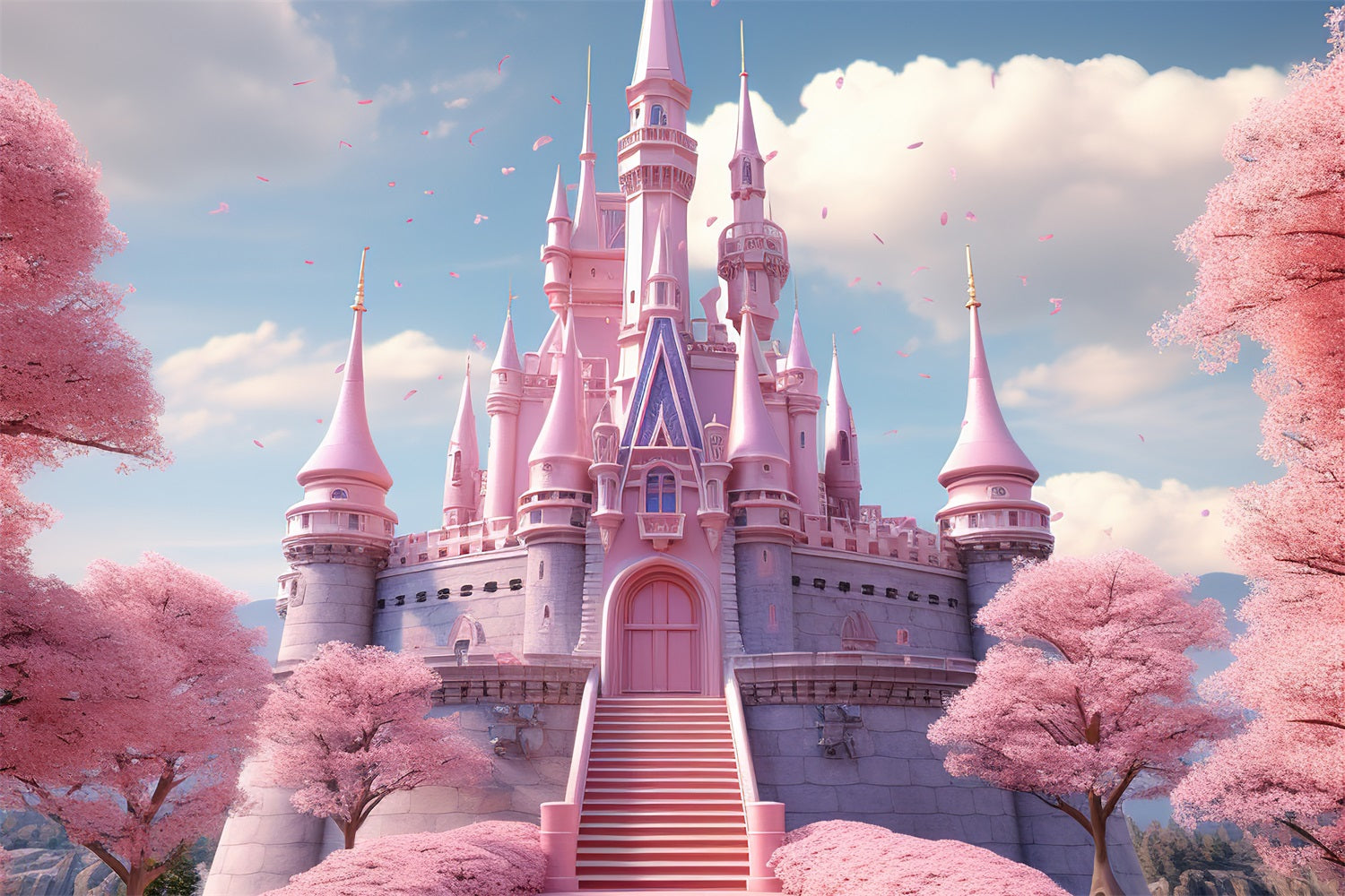 Spring Photo Backdrops Pink Castle Fantasy Backdrop UK BRP11-539