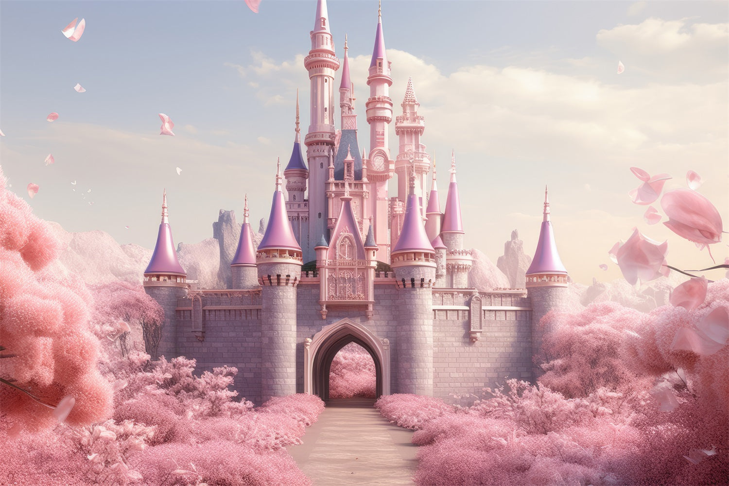 Spring Floral Backdrop Pink Castle Entrance Backdrop UK BRP11-541
