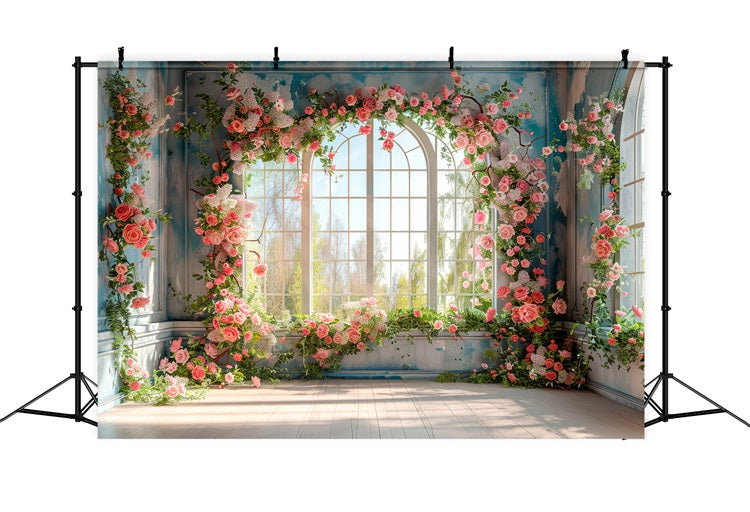 Backdrops Spring Flower-Draped Windows Romantic Backdrop UK BRP11-546