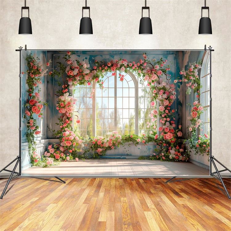 Backdrops Spring Flower-Draped Windows Romantic Backdrop UK BRP11-546