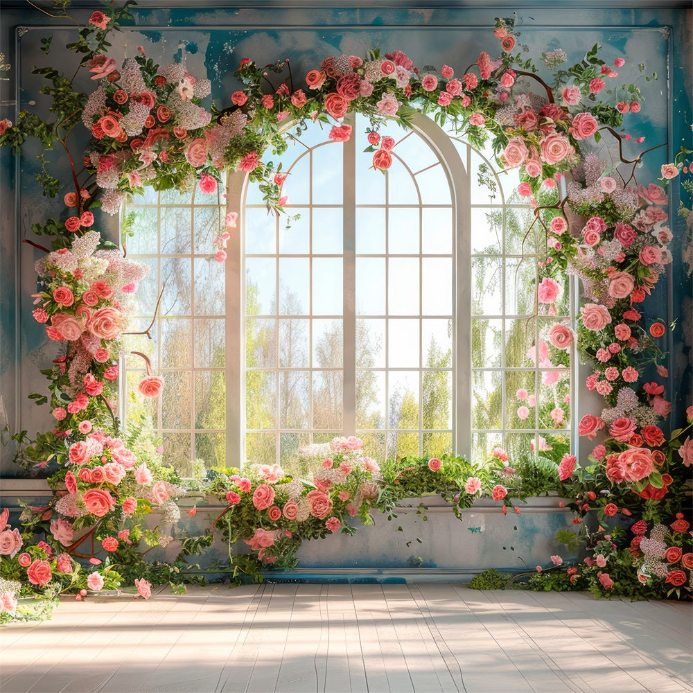 Backdrops Spring Flower-Draped Windows Romantic Backdrop UK BRP11-546