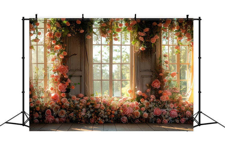 Spring Backdrop Flowers Window View Blooming Flowers Backdrop UK BRP11-551