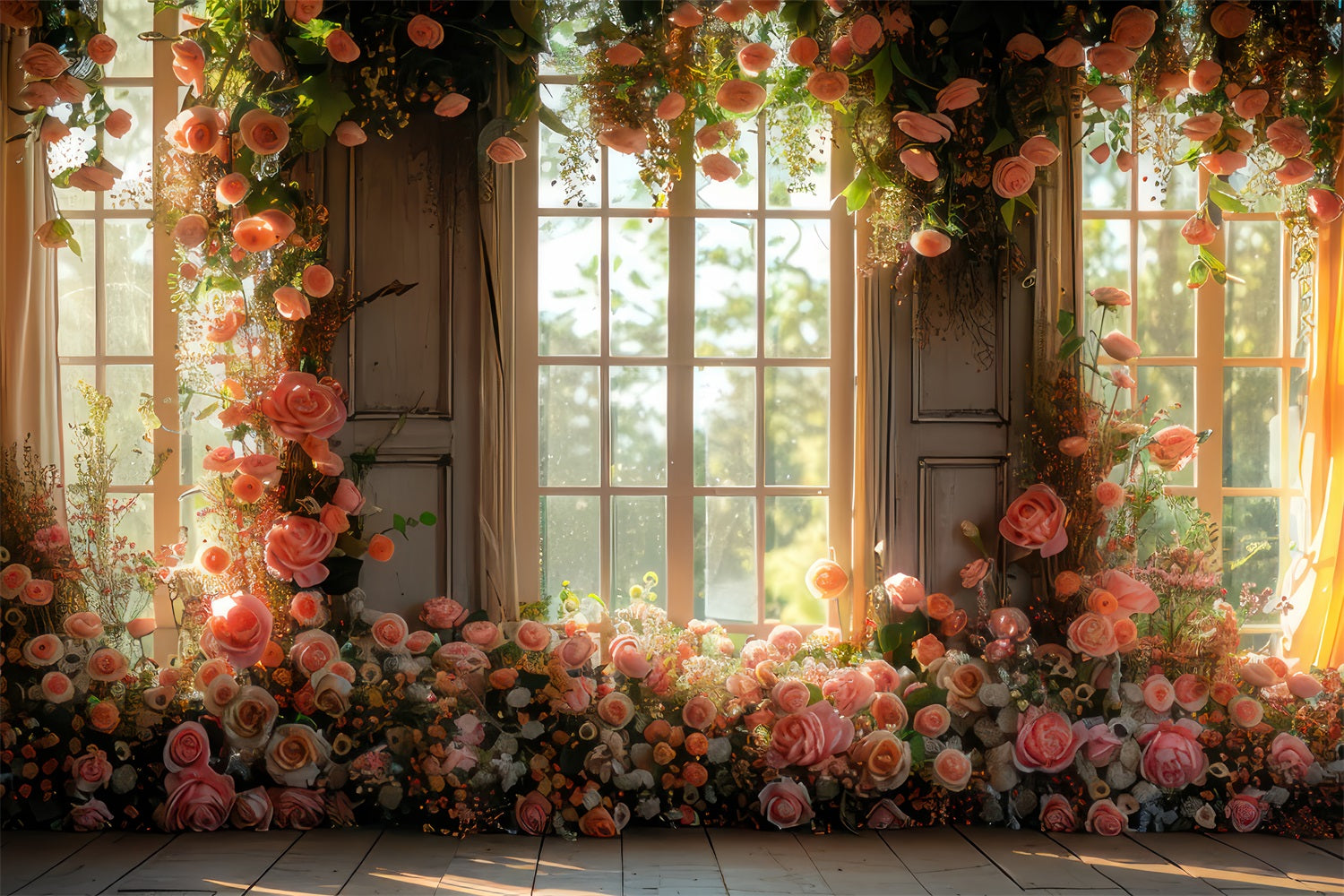Spring Backdrop Flowers Window View Blooming Flowers Backdrop UK BRP11-551