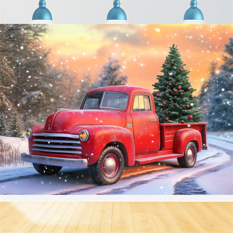 Backdrop Winter Wonderland Red Truck Christmas Tree Backdrop UK BRP11-57