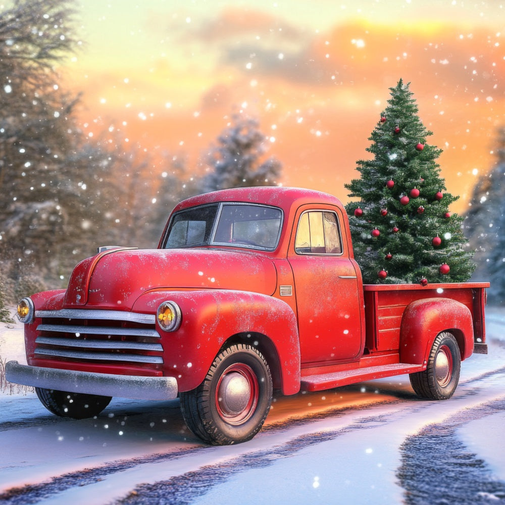 Backdrop Winter Wonderland Red Truck Christmas Tree Backdrop UK BRP11-57