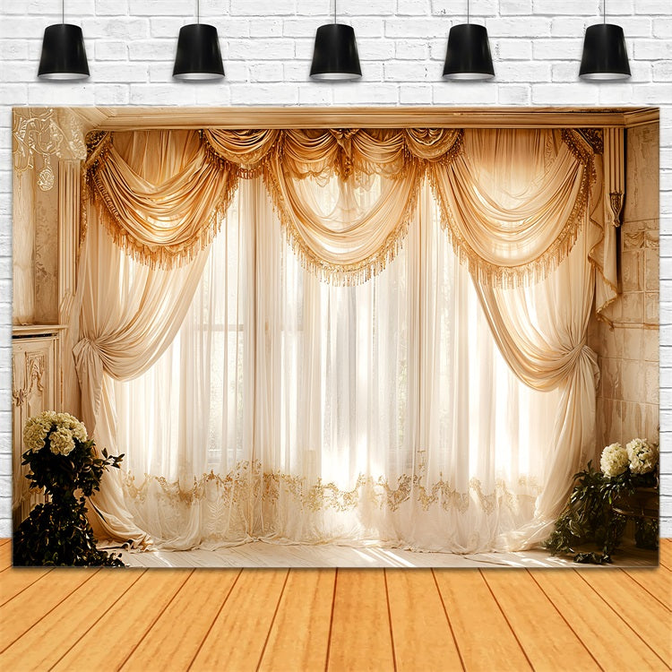 Vintage Backdrops Photography Window Beige Drapes Curtain Backdrop UK BRP11-582