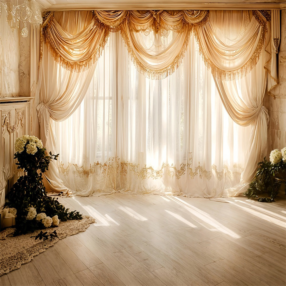 Vintage Backdrops Photography Window Beige Drapes Curtain Backdrop UK BRP11-582