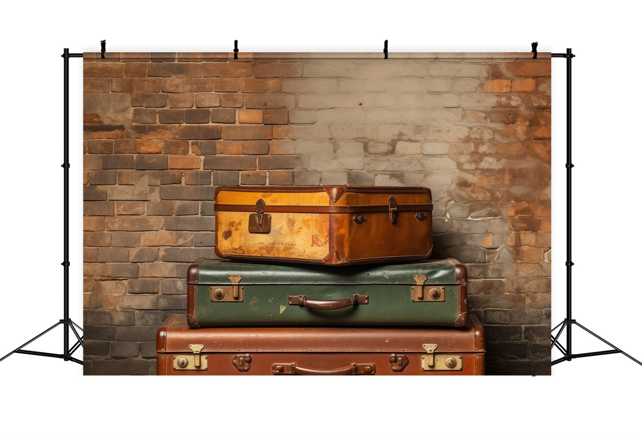 Vintage Photo Backdrop Antique Trunks Brick Wall Backdrop UK BRP11-594