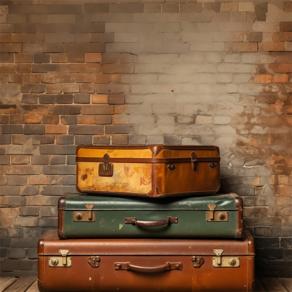 Vintage Photo Backdrop Antique Trunks Brick Wall Backdrop UK BRP11-594