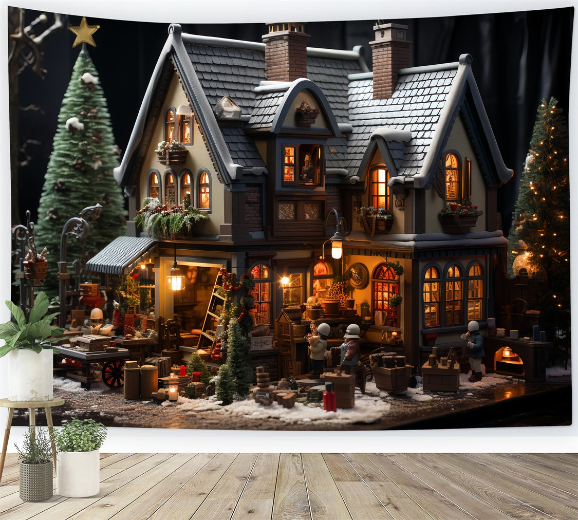 Photography Backdrops Christmas Santa's Workshop Cottage Backdrop UK BRP11-96