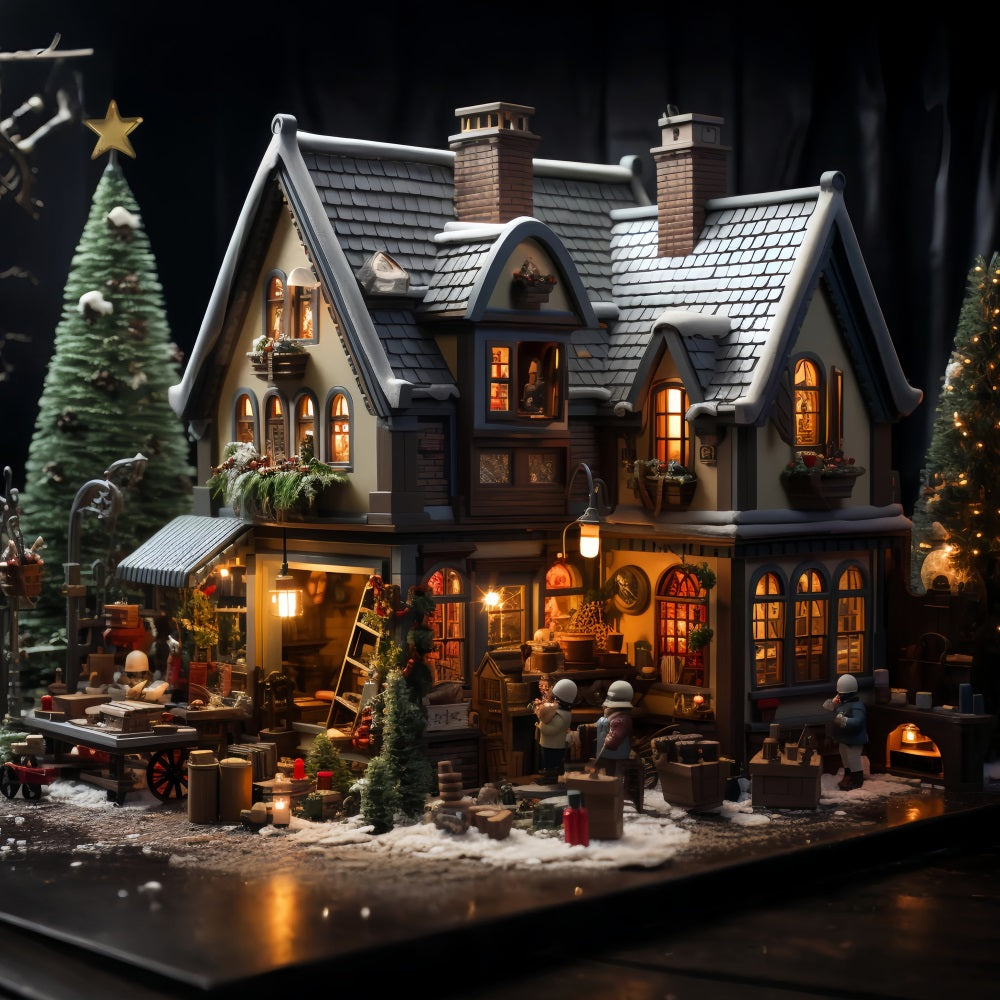 Photography Backdrops Christmas Santa's Workshop Cottage Backdrop UK BRP11-96