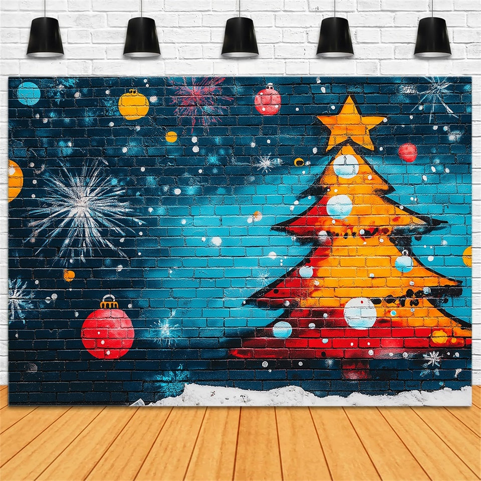 Graffiti Photo Backdrops Christmas Tree Blue Brick Backdrop UK BRP12-150